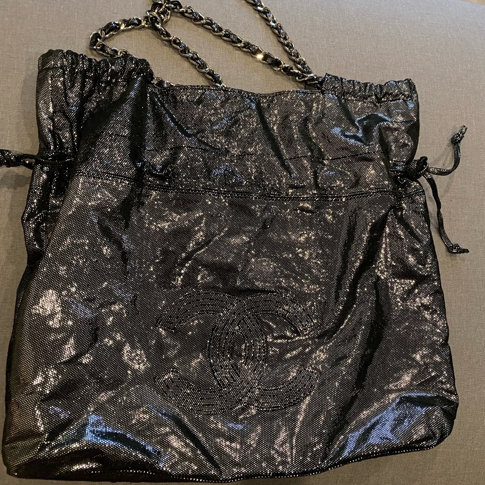 Metallic Pewter Drawstring Tote Bag